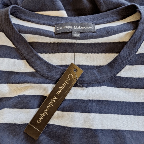 Catherine Malandrino Sweater Large Blue Striped Wide Sleeve NWT - Picture 5 of 5